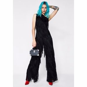 Lavish Alice Black Fringe Lace Jumpsuit
